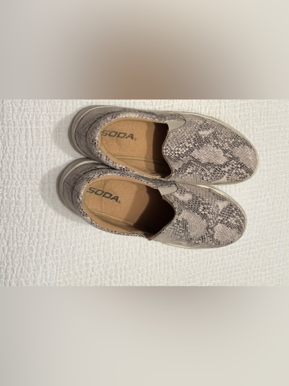SODA Slip-On Sneakers in Taupe Snake-Print